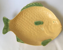 Load image into Gallery viewer, Shorter &amp; Son Fish plate Art deco Clarice Cliff shape 37 cm x 27 cm Matte Yellow, green trim Large platter
