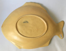 Load image into Gallery viewer, Shorter &amp; Son Fish plate Art deco Clarice Cliff shape 37 cm x 27 cm Matte Yellow, green trim Large platter
