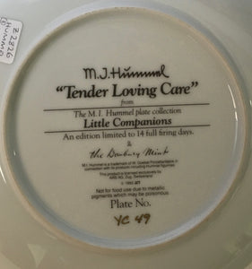 The Danbury Mint Goebel - M I Hummel Little Companions Series "Tender Loving Care" Collector collectors Plate
