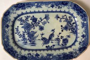18th Century Canton Chinese export Porcelain Blue & White platter Birds - Qianlong Period - Antique China