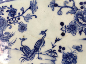 18th Century Canton Chinese export Porcelain Blue & White platter Birds - Qianlong Period - Antique China