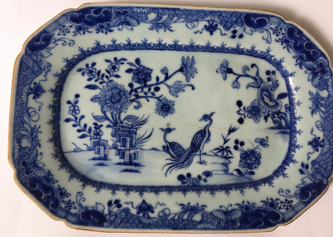 18th Century Canton Chinese export Porcelain Blue & White platter Birds - Qianlong Period - Antique China