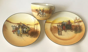Royal Doulton E 3804 Coaching scenes Trio Yellow & Red Door Bone China 1920s-  Rare series ware