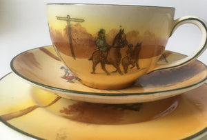 Royal Doulton E 3804 Coaching scenes Trio Yellow & Red Door Bone China 1920s-  Rare series ware