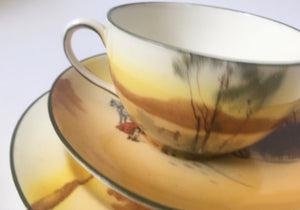 Royal Doulton E 3804 Coaching scenes Trio Yellow & Red Door Bone China 1920s-  Rare series ware