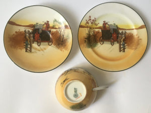 Doulton E 3804 Coaching scenes Trio  Red Door Bone China 1920s -  Rare series ware