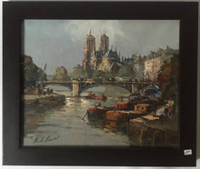 Load image into Gallery viewer, E L Saout Edouard LE SAOUT (1909-1981) Paris Seine River Notre Dame Yl Cite Oil Painting Landscape Original
