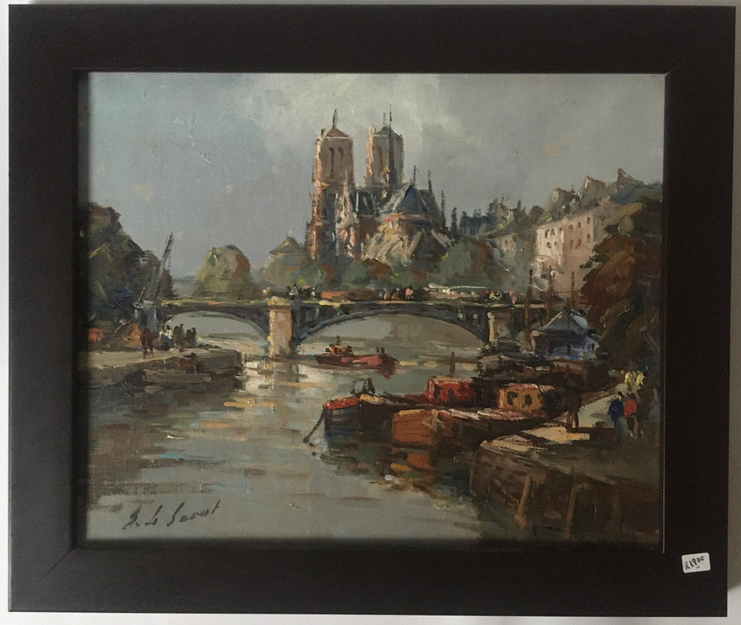 E L Saout Edouard LE SAOUT (1909-1981) Paris Seine River Notre Dame Yl Cite Oil Painting Landscape Original