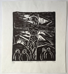 "Crucifixition"- Linocut print by M. W. Sojola 1996 edition 9/30