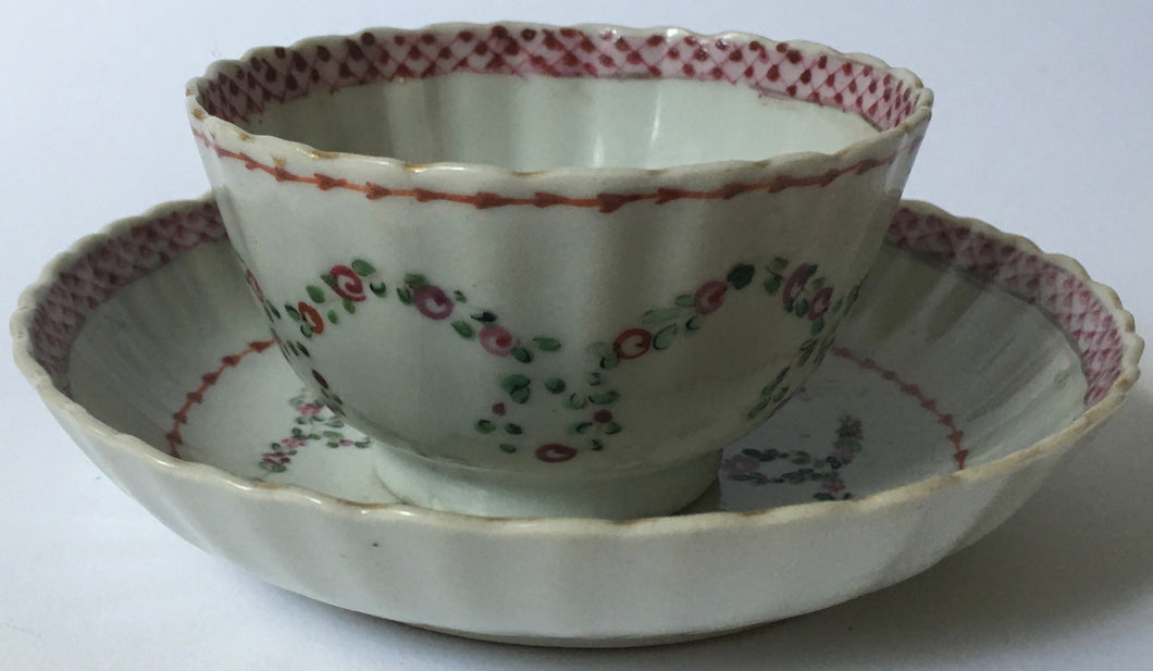 Chinese Export Porcelain Famille Rose Tea Bowl & Saucer  Late 18th / early 19th century