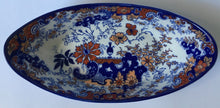 Load image into Gallery viewer, William Ridgway Polychrome Imari boat shape dish Antique English transfer printed  c.1891 Pattern 5619

