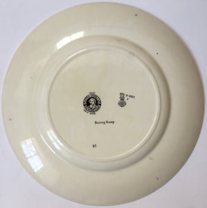 Royal Doulton Dickens Ware D 6327 Sairey Gamp plate pink Background Dickensware