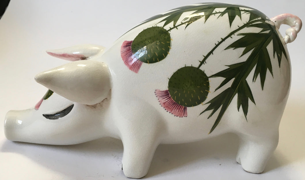 Plichta Pig Figure / Wemyss painted floral thistle decoration