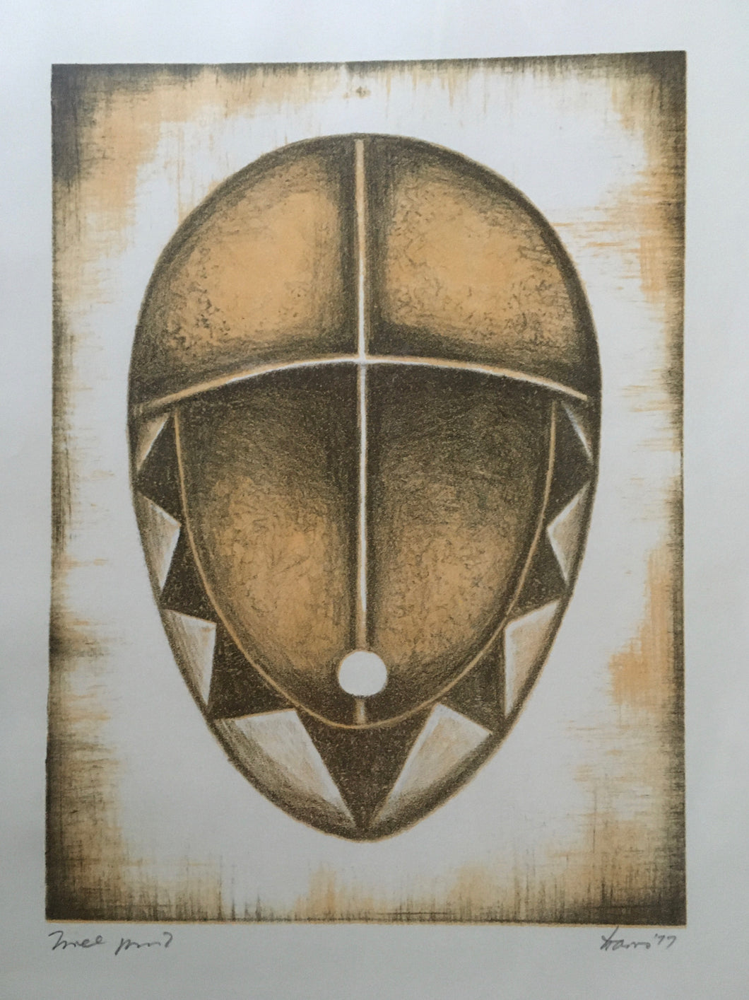 Hannes HARRS (1927-2006) Abstract Mask composition in colour Edition Trial Print 1977 Original Signed Print (South African Artist)