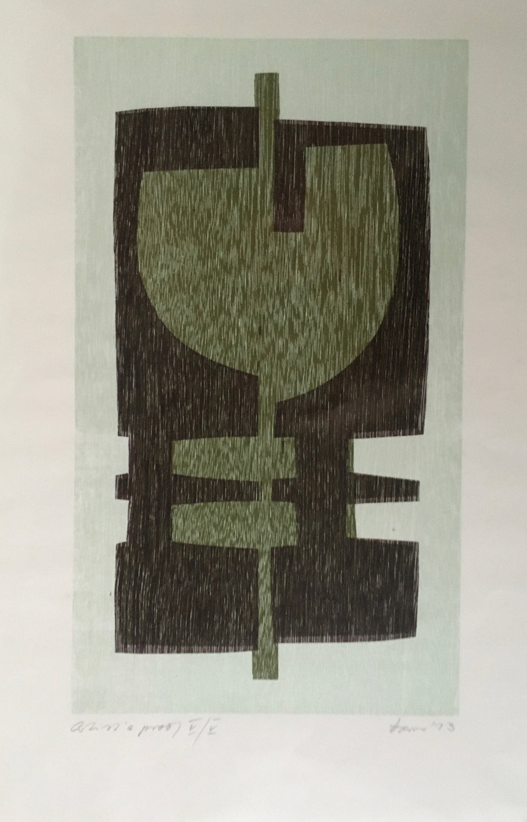 Hannes HARRS (1927-2006) Abstract composition in green  Edition 'Artists Proof V/V' 1973 Original Signed Print (South African Artist) # 2 Landscape