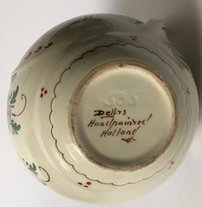 Delfts Hand Painted Holland Jug shape 585 tin glaze Dutch pottery flowers Tinglaze