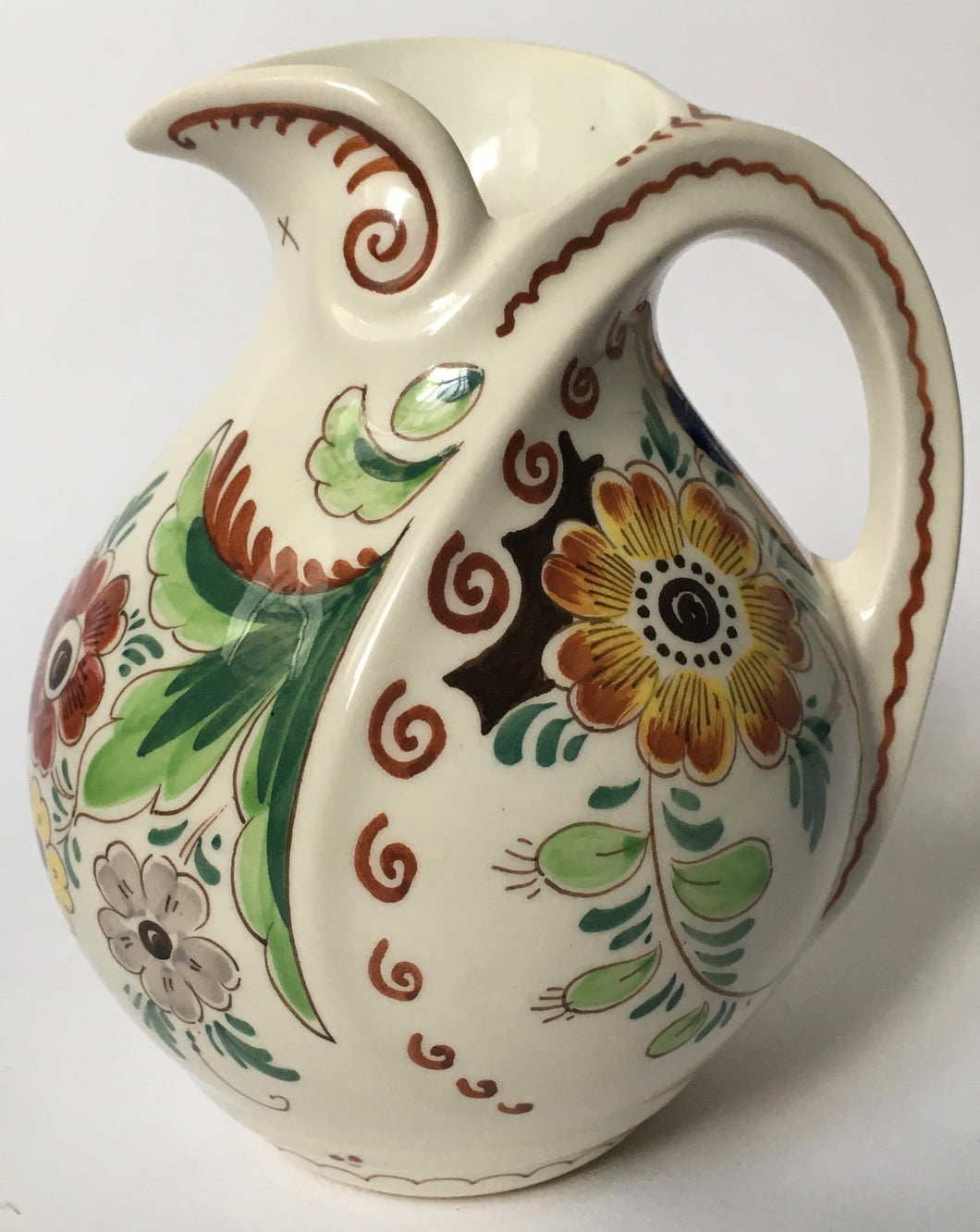 Delfts Hand Painted Holland Jug shape 585 tin glaze Dutch pottery flowers Tinglaze