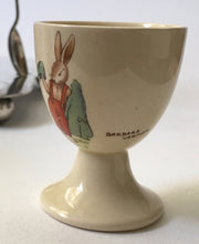 Load image into Gallery viewer, Royal Doulton Bunnykins EGG CUP CUPS on associated silver plated stand TW&amp;S one Signed BARBARA VERNON
