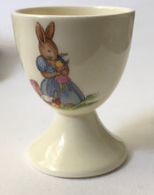 Load image into Gallery viewer, Royal Doulton Bunnykins EGG CUP CUPS on associated silver plated stand TW&amp;S one Signed BARBARA VERNON
