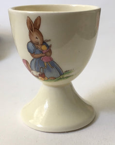 Royal Doulton Bunnykins EGG CUP CUPS on associated silver plated stand TW&S one Signed BARBARA VERNON