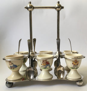 Royal Doulton Bunnykins EGG CUP CUPS on associated silver plated stand TW&S one Signed BARBARA VERNON