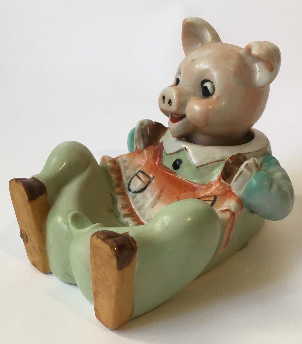 Novelty Piggy Ashtray bobble head LAMODE fine china hand painted PATENT T.T Pig figure