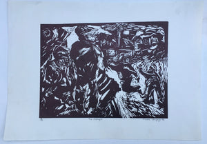 Mandla Vanyaza '92 Woodblock Print "The Onslaught" edition 18/40 South African Artist