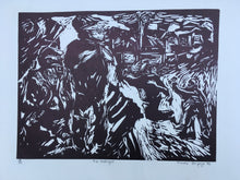 Load image into Gallery viewer, Mandla Vanyaza &#39;92 Woodblock Print &quot;The Onslaught&quot; edition 18/40 South African Artist
