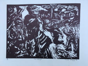 Mandla Vanyaza '92 Woodblock Print "The Onslaught" edition 18/40 South African Artist