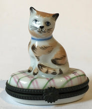 Load image into Gallery viewer, Porcelaine Decoree a la main Paris style Limoges France Cat trinket box Made in France
