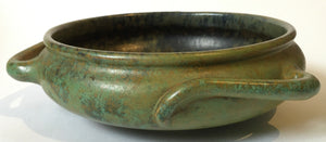 Gouda Holland Arts & Crafts Art Nouveau bowl shape 715 "Made in Holland" green mottled glaze