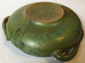 Gouda Holland Arts & Crafts Art Nouveau bowl shape 715 "Made in Holland" green mottled glaze