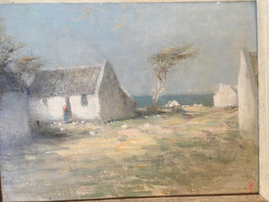 Charles Graham POWELL-JONES (1899-1966) oil on board - cottage landscape "at Gansbaai" painting (South African artist)