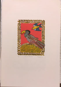 Phumelene Nene Bird print in colours "Tumpeter Hornbull" 9/45 c.1991