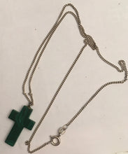 Load image into Gallery viewer, (STR11) Malachite Cross pendent &amp; Sterling silver chain necklace 925 chain 44cm long

