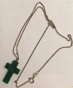 (STR11) Malachite Cross pendent & Sterling silver chain necklace 925 chain 44cm long