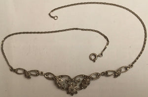 (STR17) Vintage Marcasite Sterling silver chain necklace 925. 9.6g  41cm long