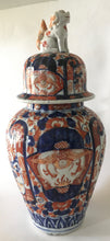 Load image into Gallery viewer, Japanese Imari porcelain Ginger Jar &amp; cover -Foo Dog Finial-  probably 19th century - Hand Painted underglaze blue Red enamel overglaze
