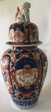 Load image into Gallery viewer, Japanese Imari porcelain Ginger Jar &amp; cover -Foo Dog Finial-  probably 19th century - Hand Painted underglaze blue Red enamel overglaze
