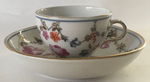 Antique Furstenberg Cup & Saucer underglaze blue overglaze hand painted in colours