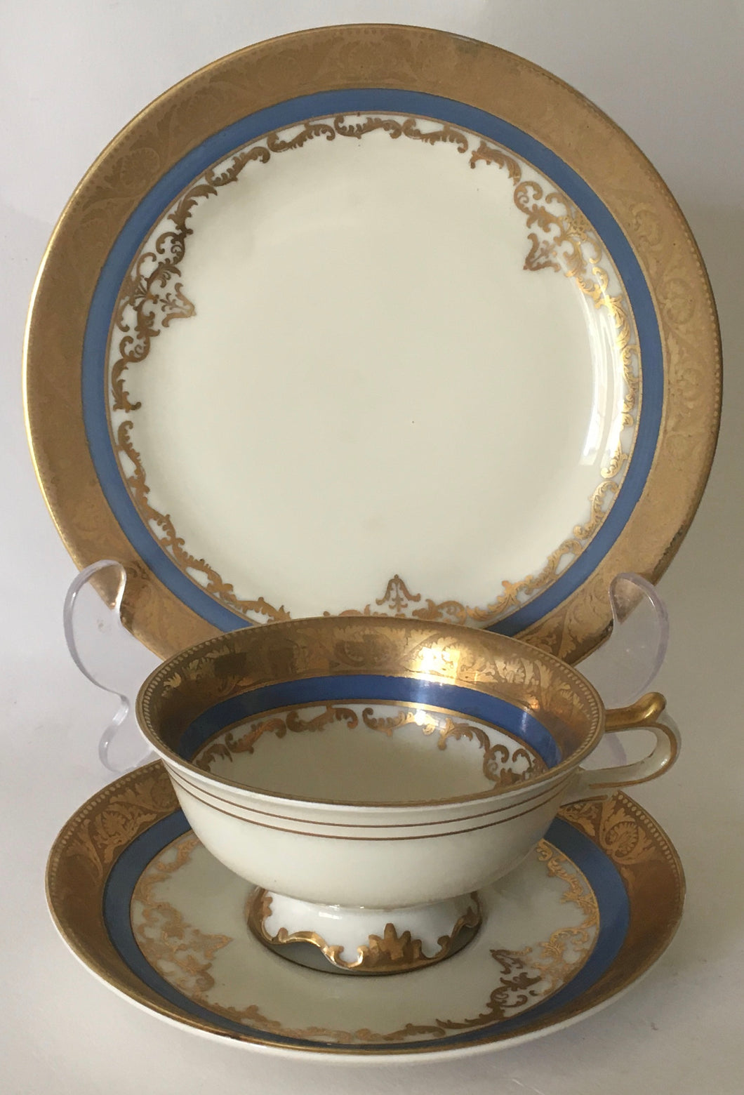 KPM  Royal Ivory germany trio Blue & gold Porcelain cup saucer & cake plate