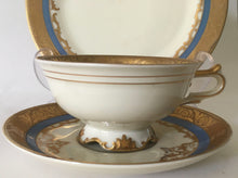 Load image into Gallery viewer, KPM  Royal Ivory germany trio Blue &amp; gold Porcelain cup saucer &amp; cake plate

