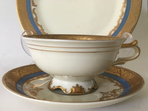 KPM  Royal Ivory germany trio Blue & gold Porcelain cup saucer & cake plate