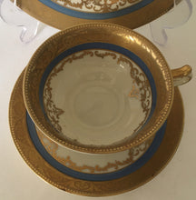 Load image into Gallery viewer, KPM  Royal Ivory germany trio Blue &amp; gold Porcelain cup saucer &amp; cake plate

