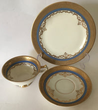 Load image into Gallery viewer, KPM  Royal Ivory germany trio Blue &amp; gold Porcelain cup saucer &amp; cake plate
