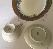 Load image into Gallery viewer, KPM  Royal Ivory germany trio Blue &amp; gold Porcelain cup saucer &amp; cake plate
