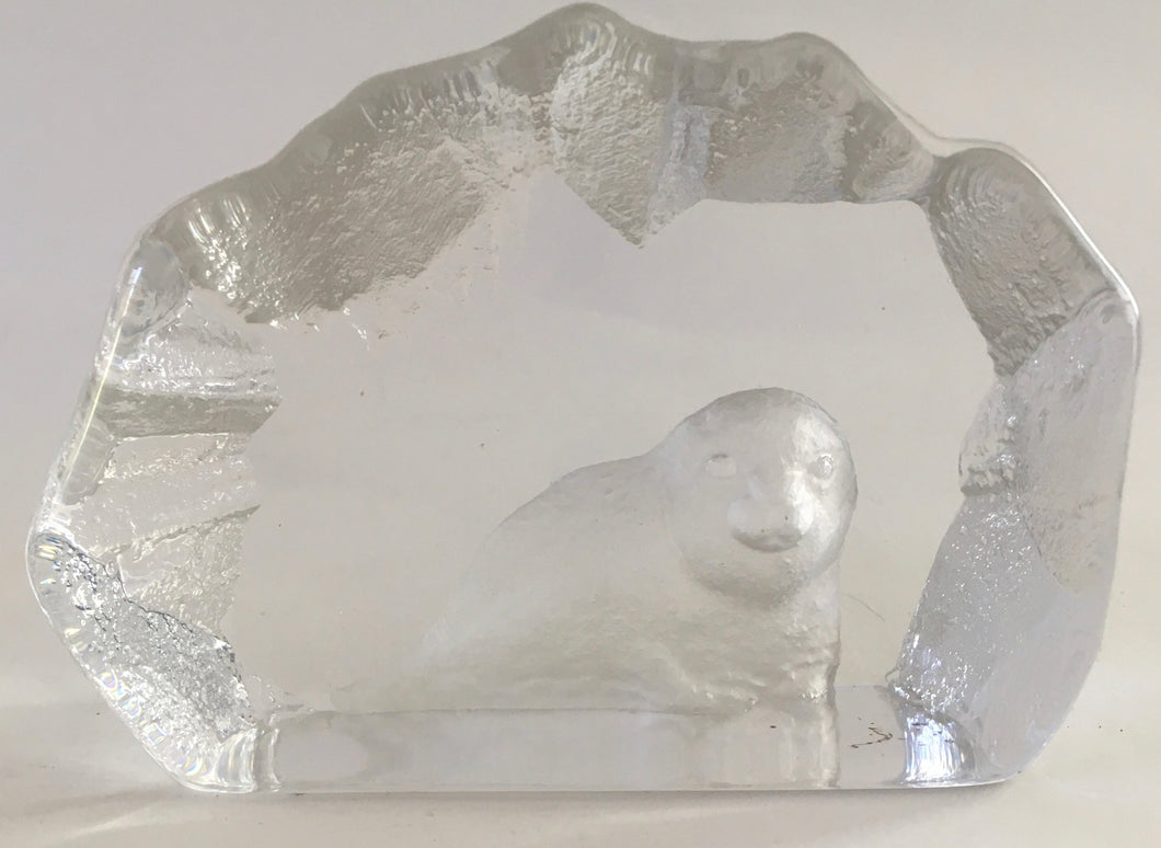 Nybro Sweden glass window decoration - fur seal - attributed