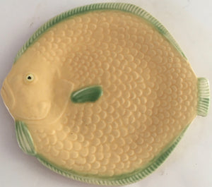 Shorter & Son Fish plate Art deco Clarice Cliff shape - Matt airbrushed orange & green